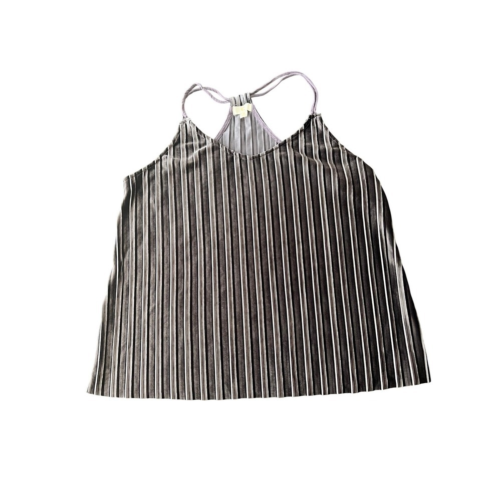 C. Luce Grey Striped Pleated Velvet Camisole Racerback Tank Top Medium (1010)